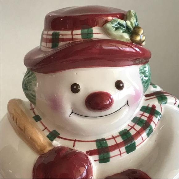 Fitz & Floyd Christmas Plaid Snowman Trinket Bowl Dish Cookie Jar - NIB - Picture 6 of 16